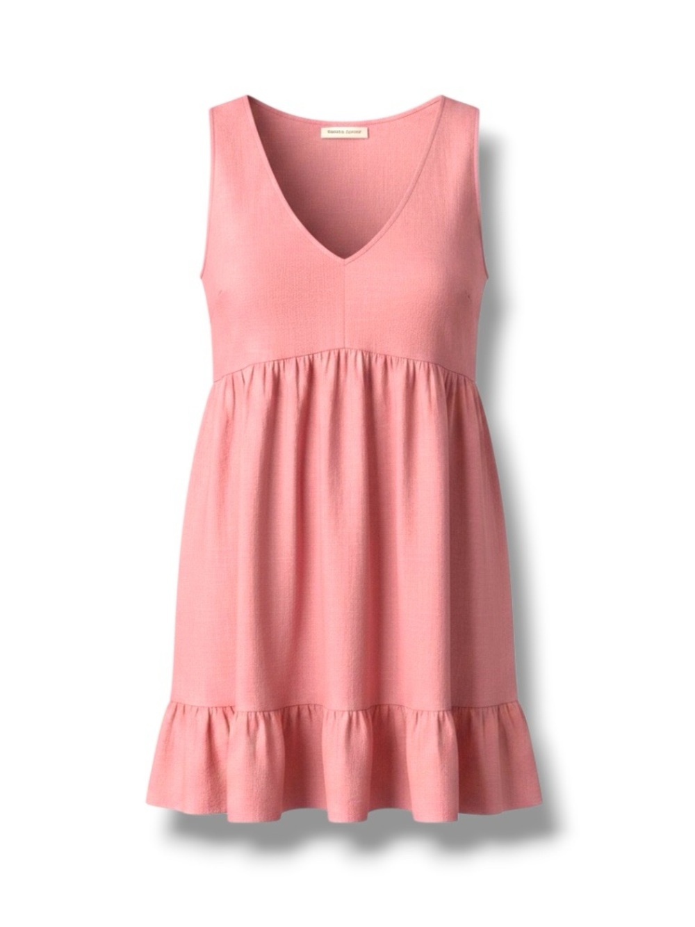 CYNTHIA ROWLEY Linen V-Neck Tiered Ruffle Sleeveless Mini Dress Pink Medium